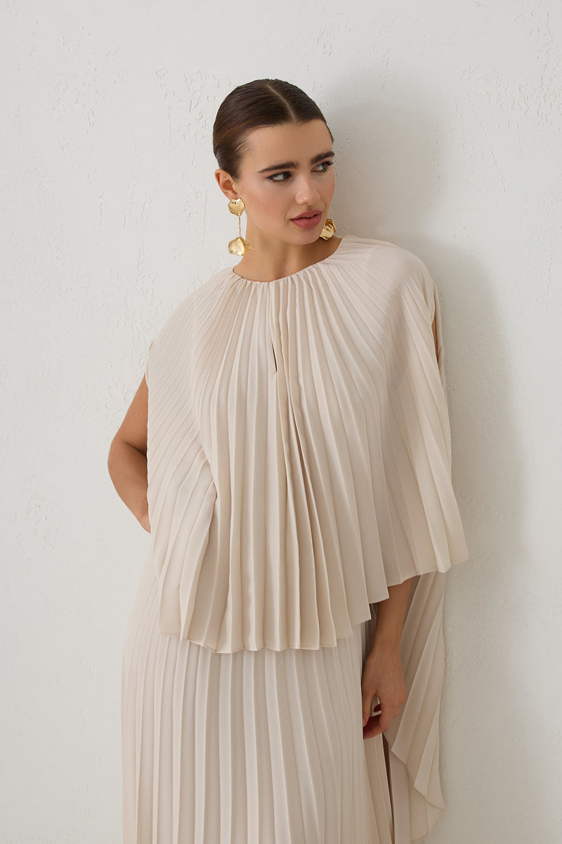 Setre Two-Piece Form Pleated Dress Beige