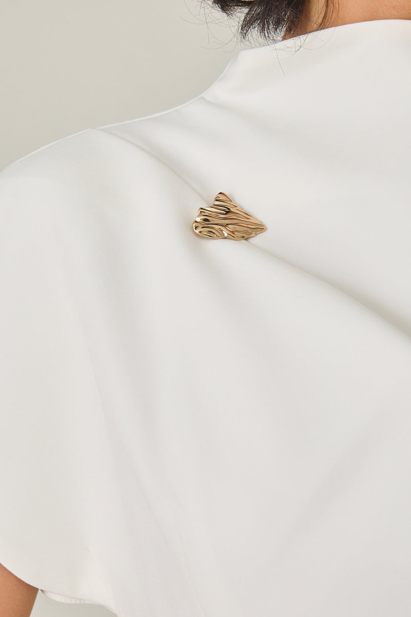 Setre One Shoulder Detailed Full Cut Midi Length Dress Ecru