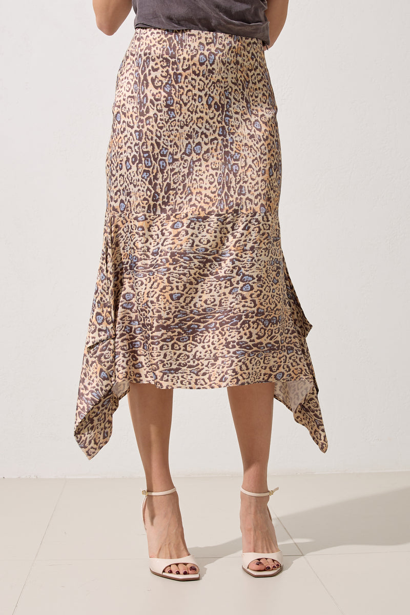 Setre Leopard Pattern Asymmetric Cut Skirt Beige