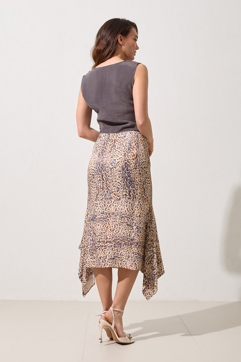 Setre Leopard Pattern Asymmetric Cut Skirt Beige
