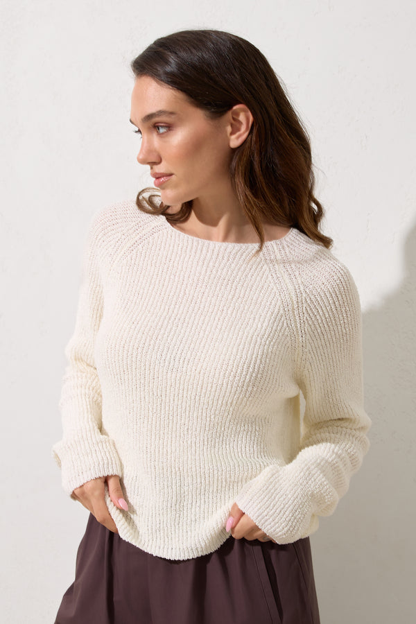Setre Wide Neck Relaxed Cut Knit Blouse Ecru