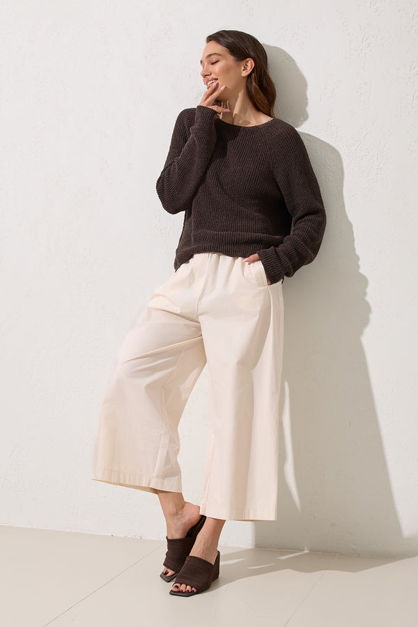 Setre Wide Neck Relaxed Cut Knit Blouse Brown