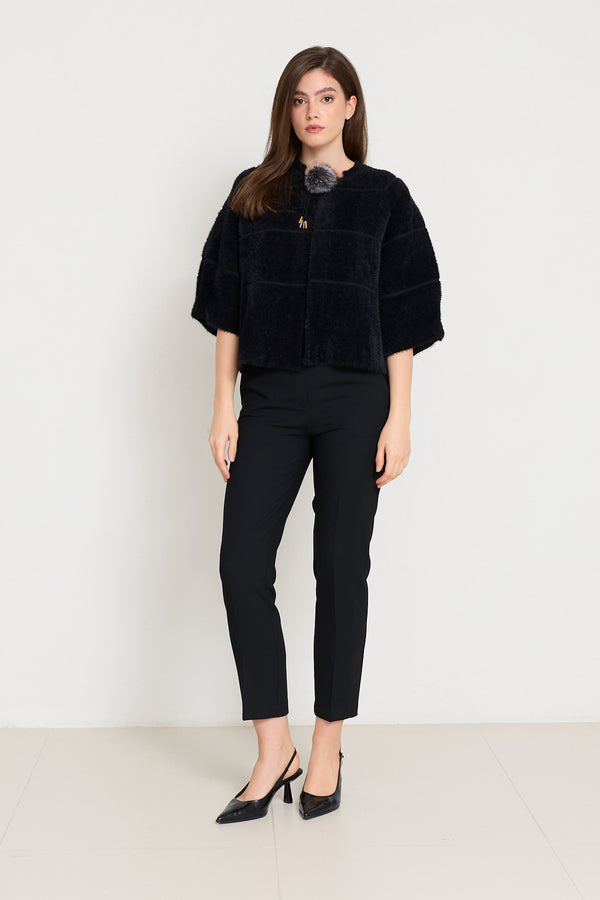 Setre Fur Detailed Short Knitwear Jacket Black