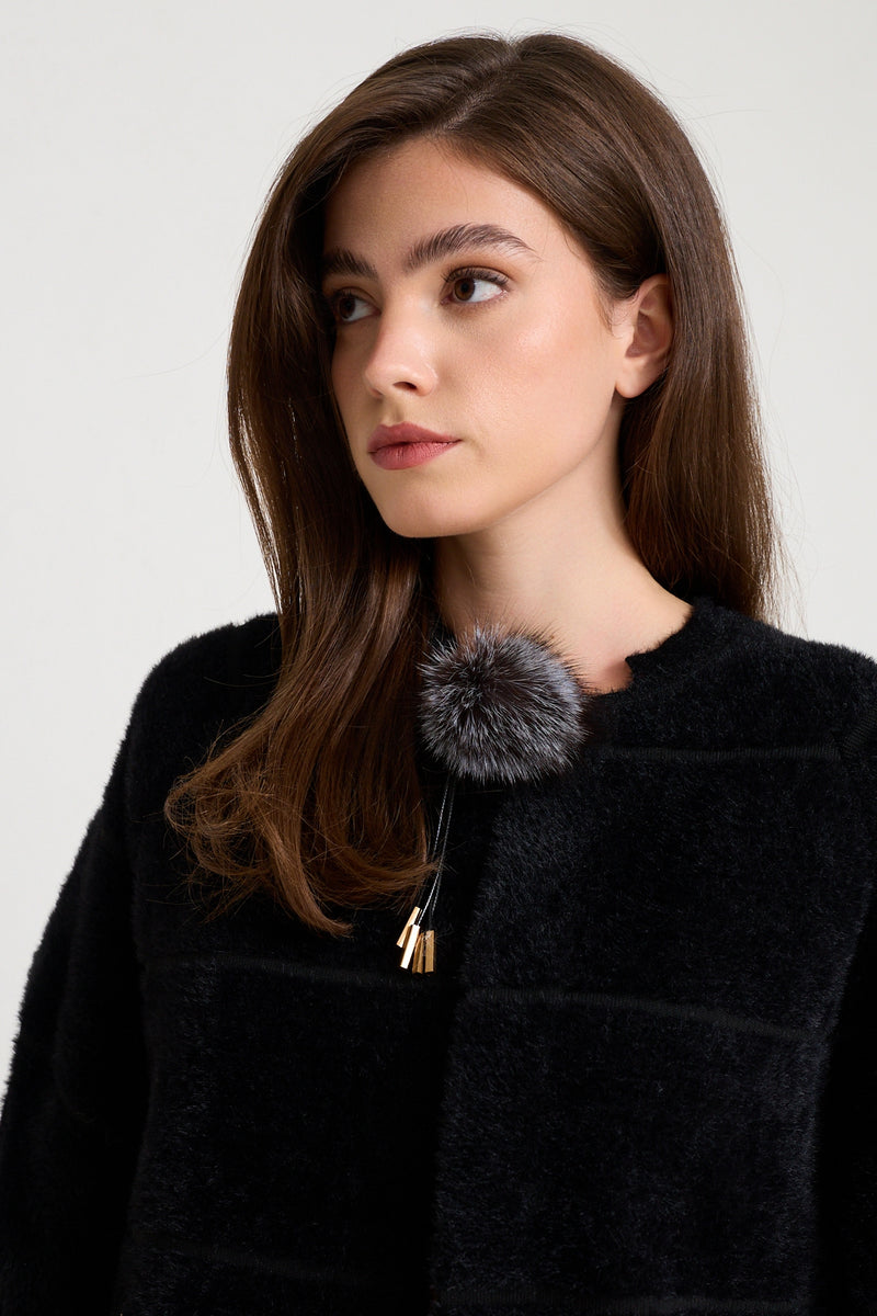 Setre Fur Detailed Short Knitwear Jacket Black