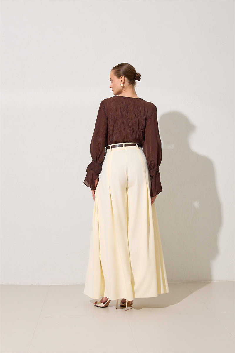Setre Inverted Pleat Wide Trousers Cream