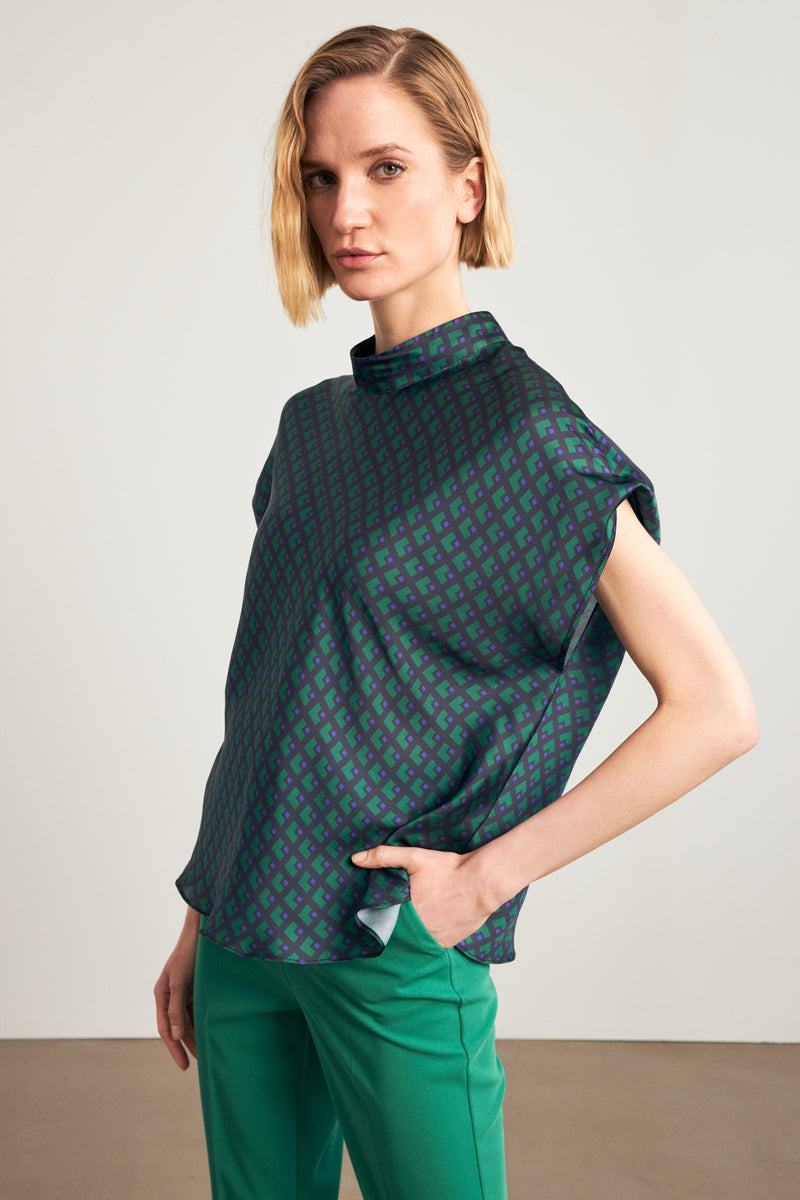 Setre Turtleneck Patterned Blouse Green/Navy