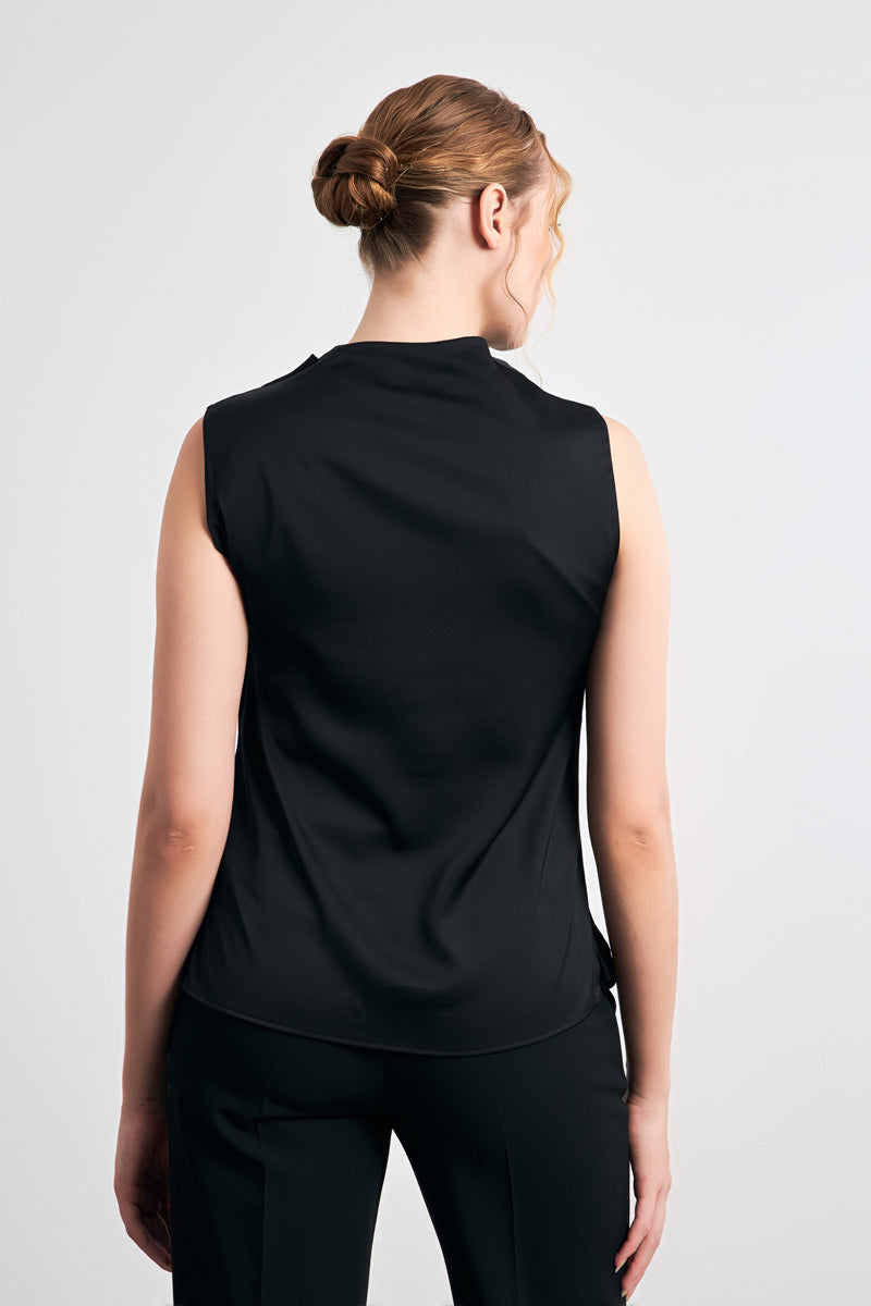 Setre Asymmetric Collar Sleeveless Blouse Black