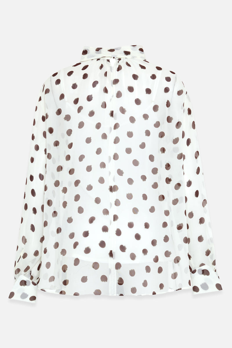 Setre Polka Dot Patterned Blouse With Collar Tie Detail Ecru-Brown
