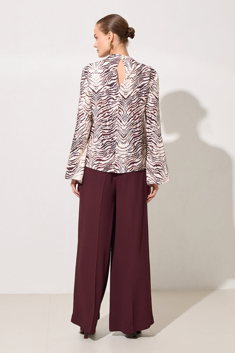 Setre Patterned Long Sleeve Relaxed Cut Blouse Burgundy/Offwhite