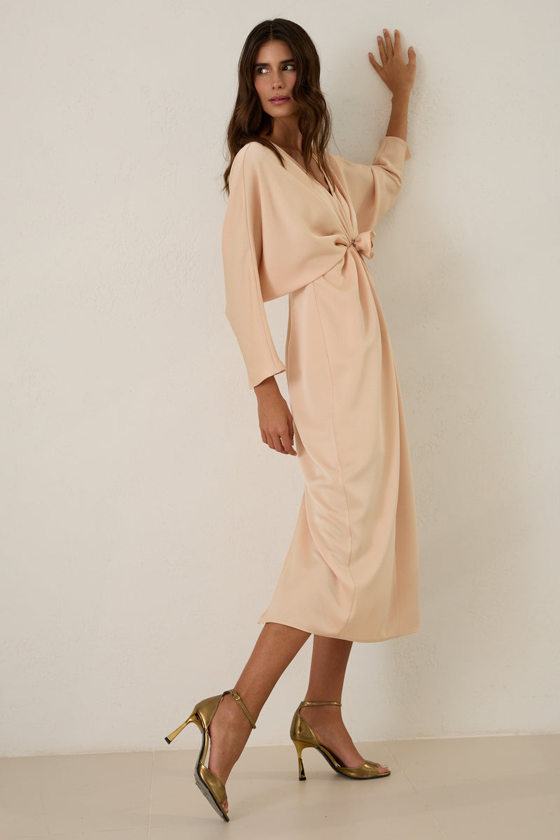 Setre Rose Detail Draped Dress Salmon