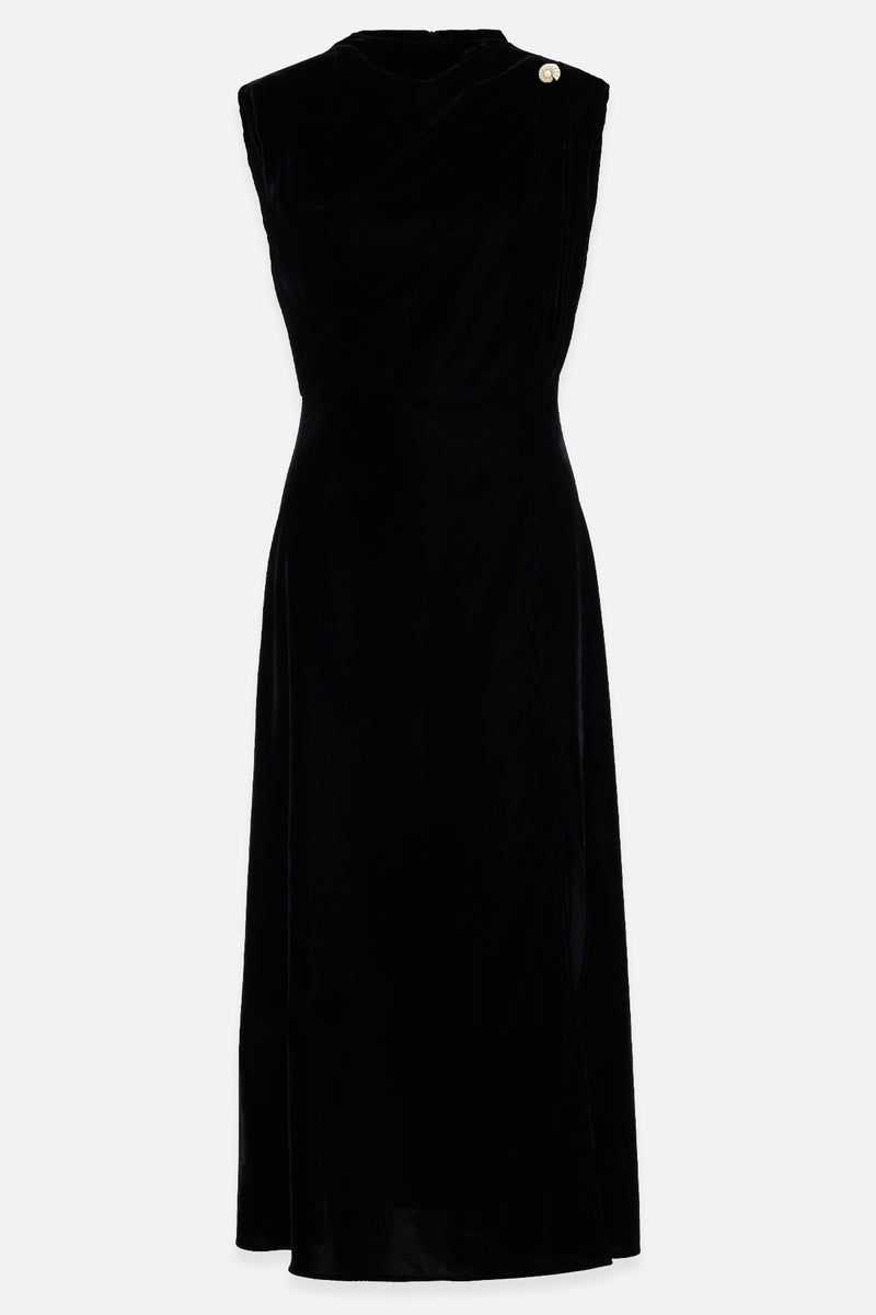 Setre Sleeveless Velvet Dress With Collar Detail Black