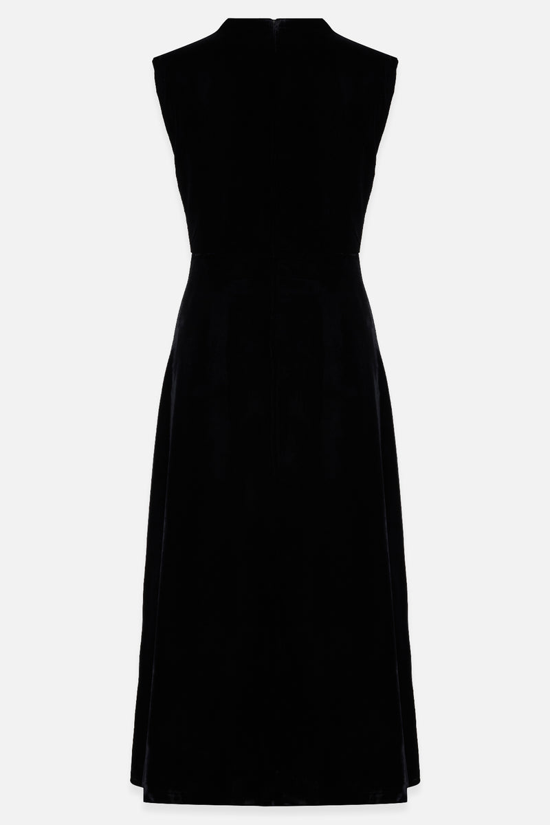 Setre Sleeveless Velvet Dress With Collar Detail Black