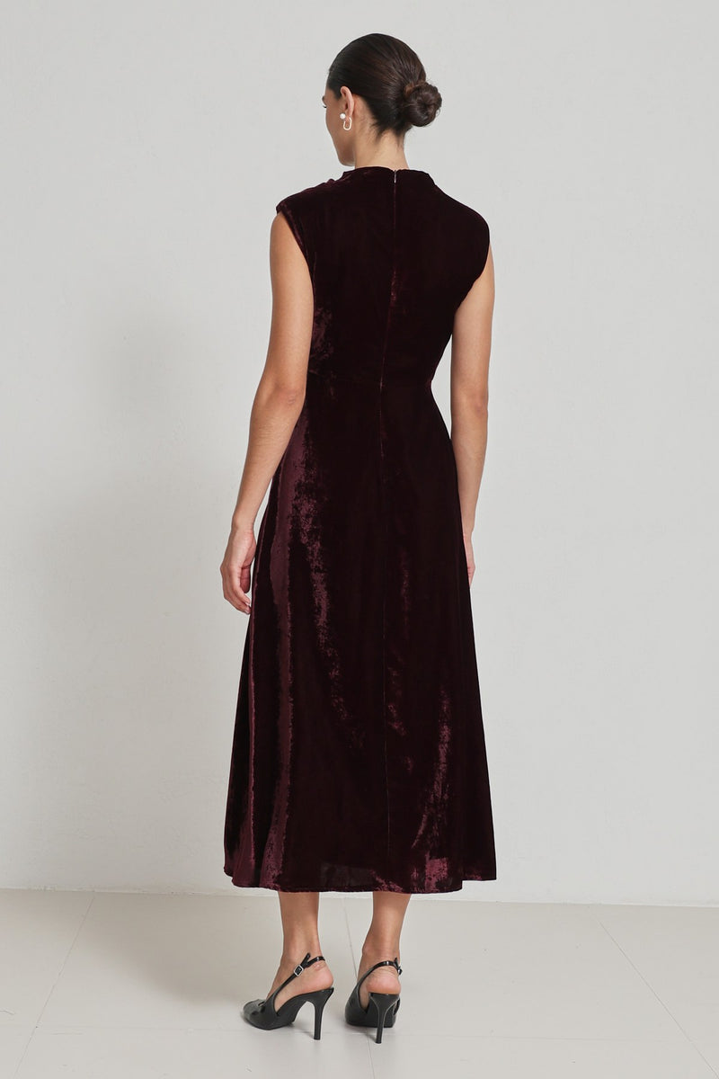 Setre Sleeveless Velvet Dress With Collar Detail Burgundy