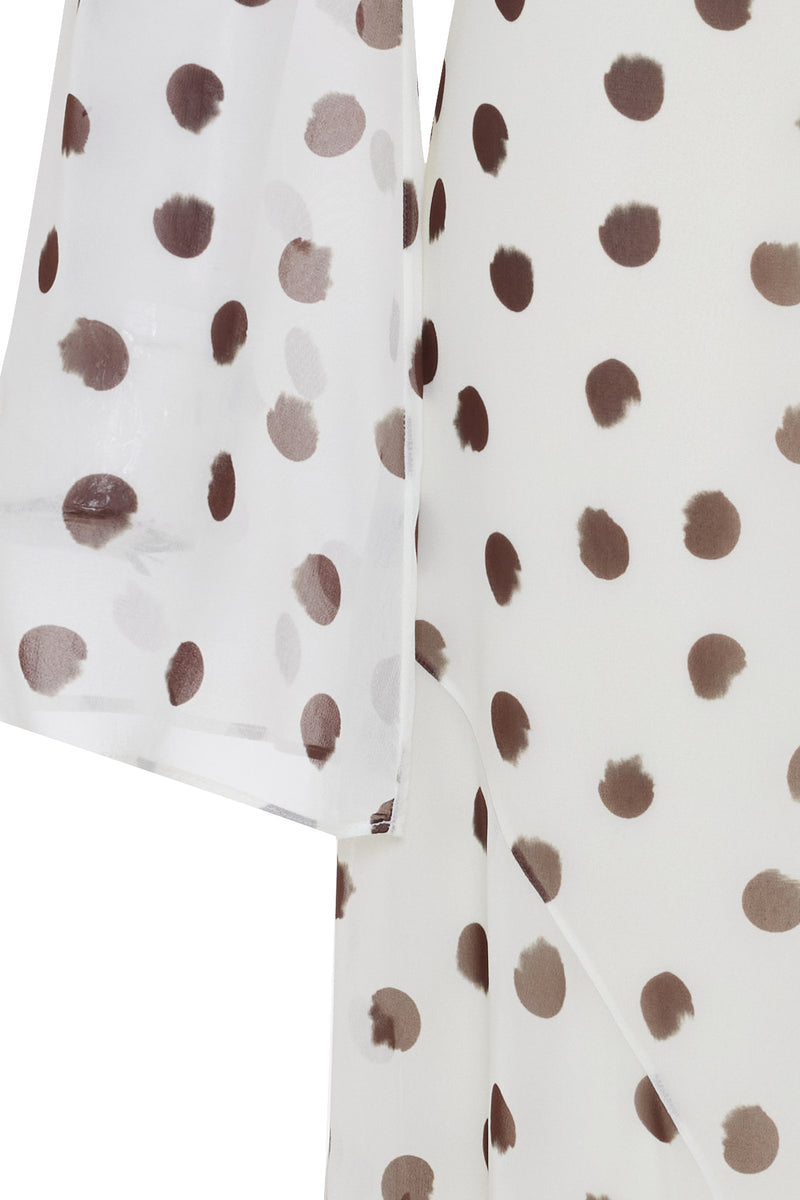 Setre Polka Dot Dress With Waist-Sleeved Collar And Sleeve Details Ecru-Brown