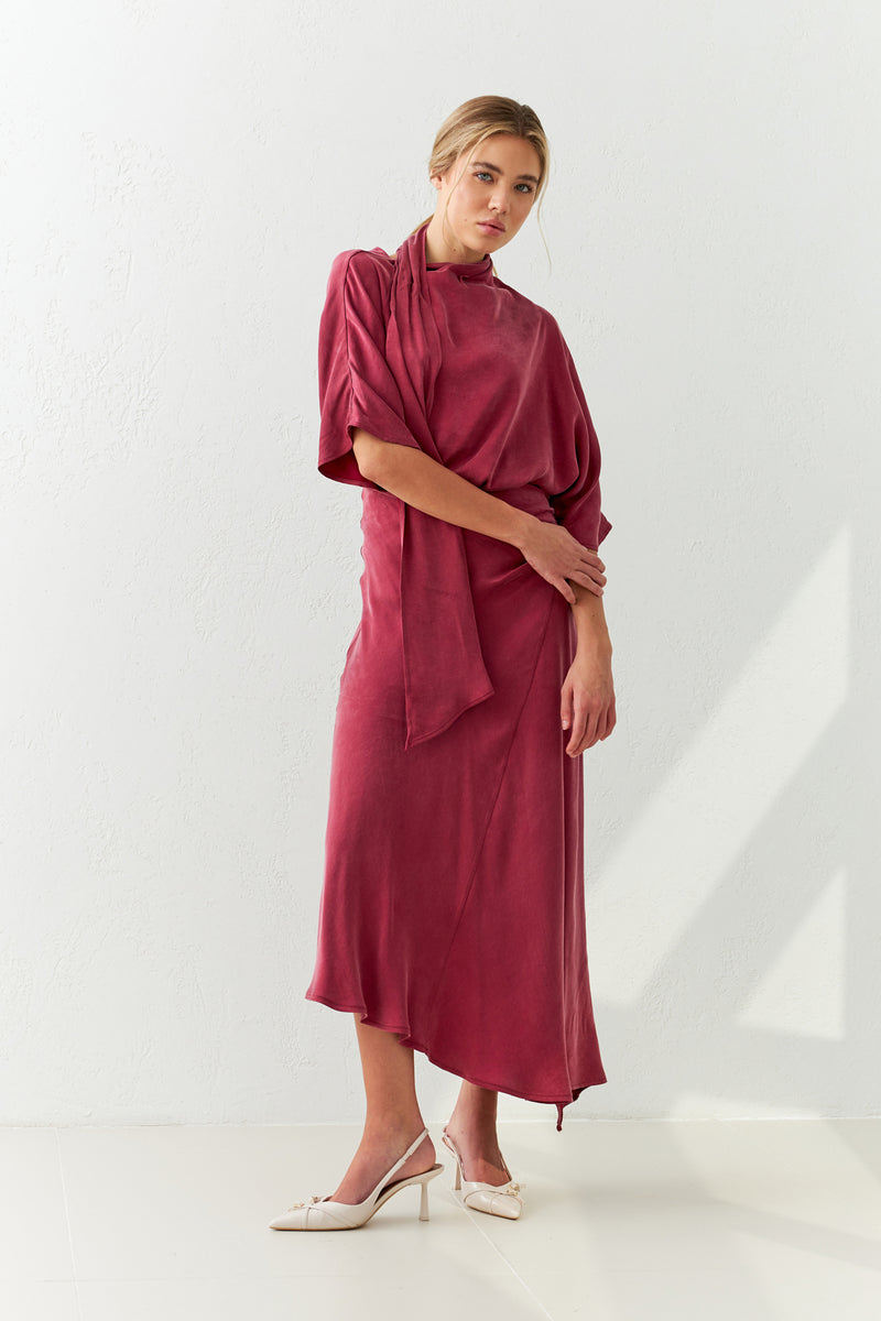 Setre Asymmetrical Gathered Skirt Burgundy