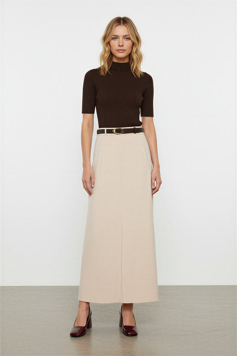 Setre Full Pattern Midi Length Skirt Beige