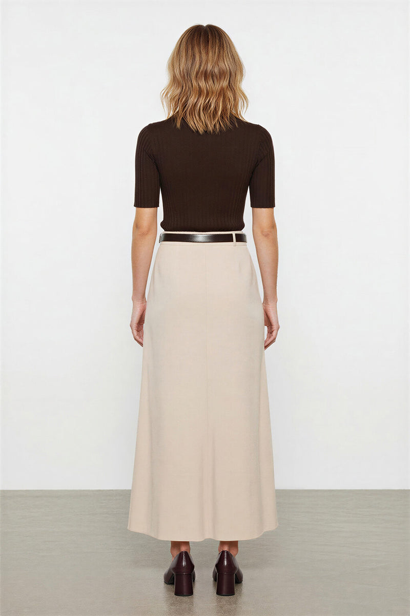 Setre Full Pattern Midi Length Skirt Beige