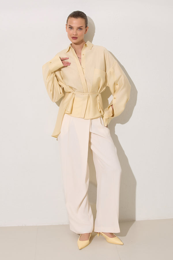Setre Long Back Shirt With Button On Sleeve Light Yellow