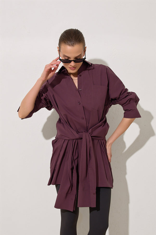 Setre Waist Tie Detailed Shirt Burgundy