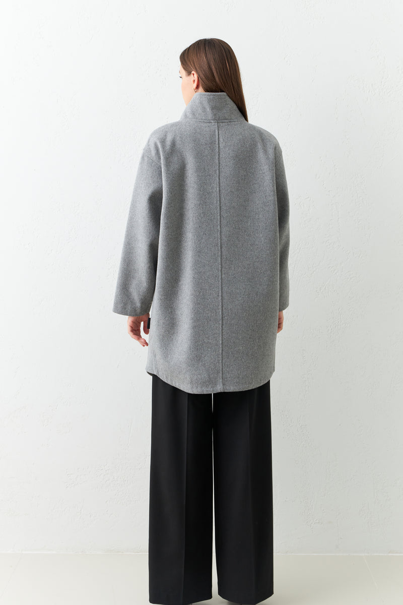 Setre Asymmetrical Neck Detailed Coat Grey