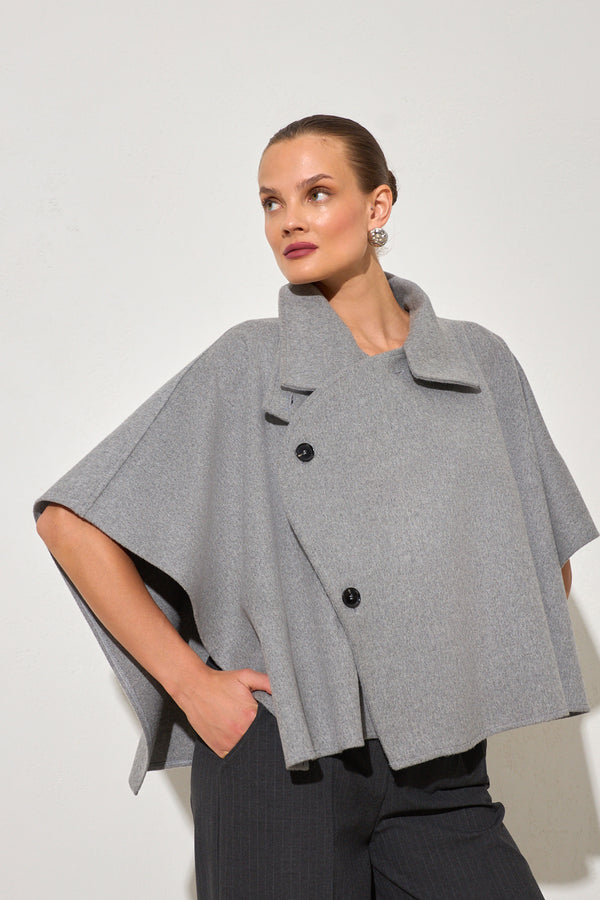 Setre Button Detailed Poncho Coat Grey