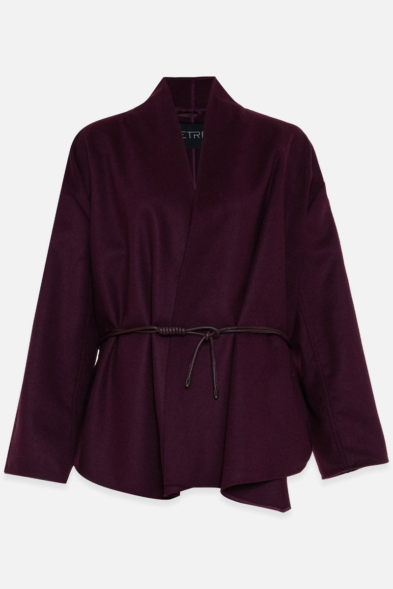 Setre Collarless Loose Comfortable Cut Coat Burgundy