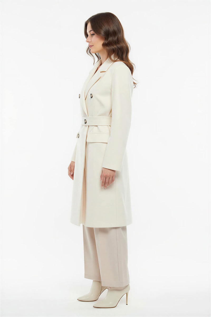 Setre Button Detailed Belted Long Coat Cream