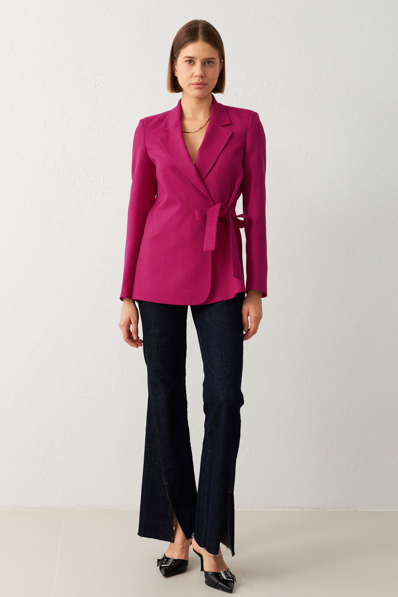 Setre Asymmetrical Side Tie Detailed Jacket Fuchsia