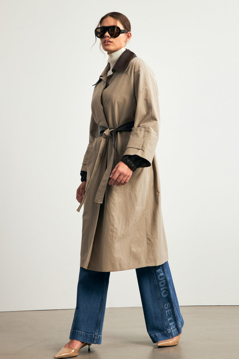 Setre Trench Coat With Collar And Belt Detail Mink