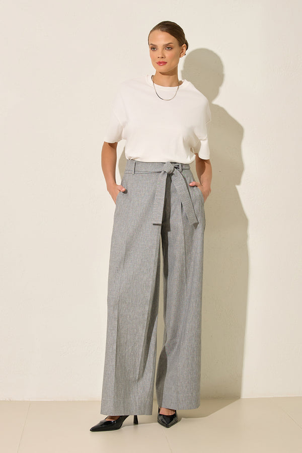 Setre Waist Tie Ankle Length Trouser Grey Melange