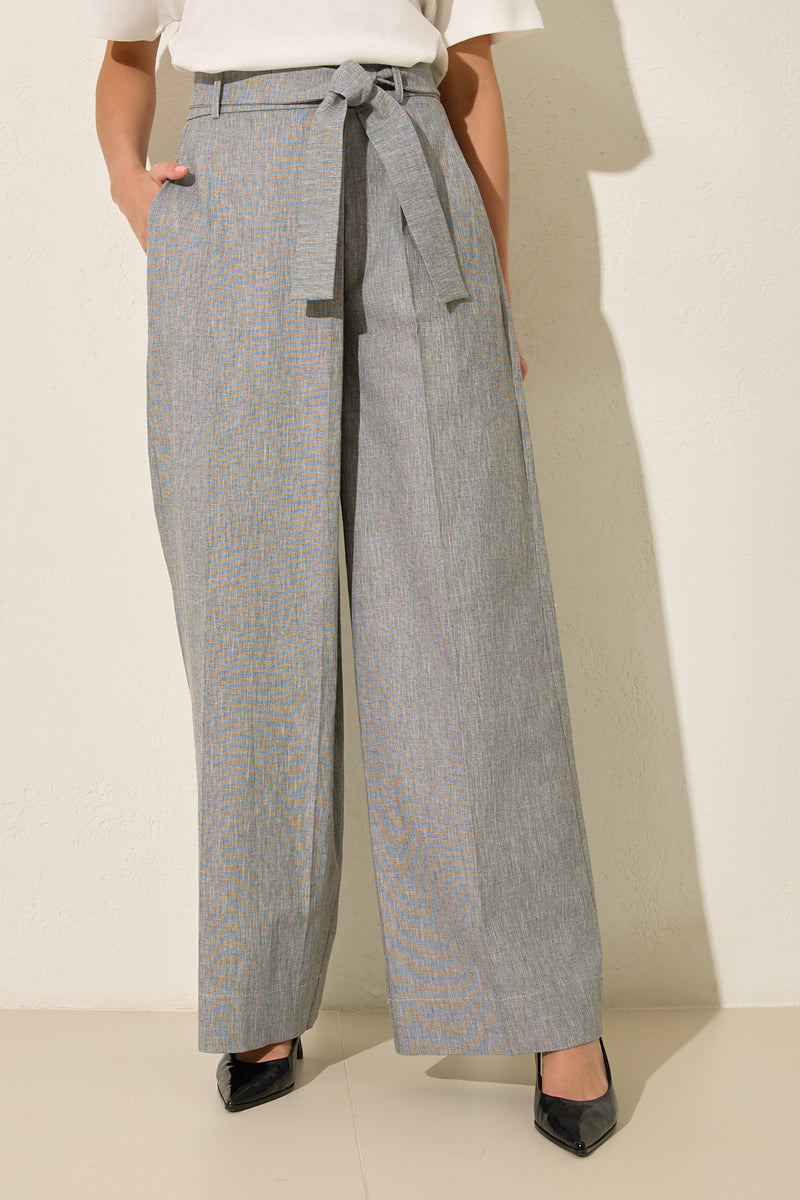 Setre Waist Tie Ankle Length Trouser Grey Melange