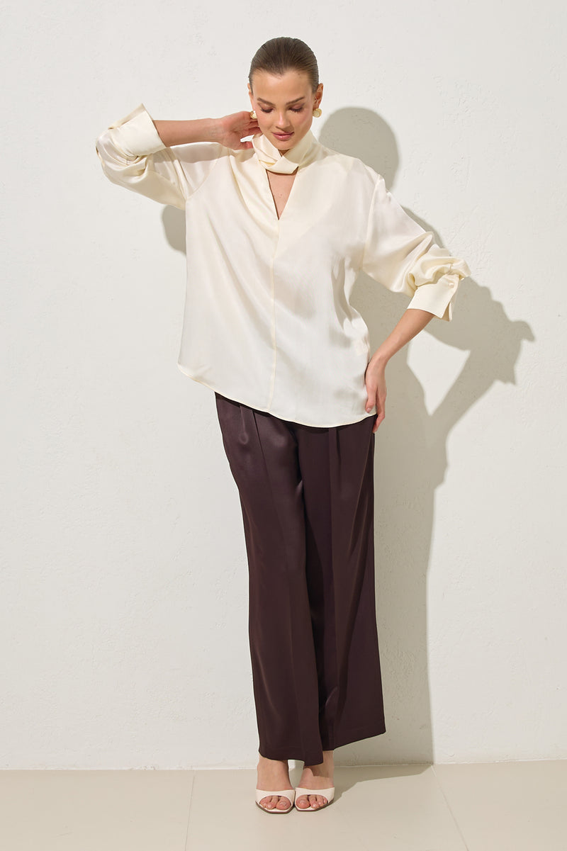 Setre V-Neck And Neck Detailed Relaxed Cut Blouse Cream