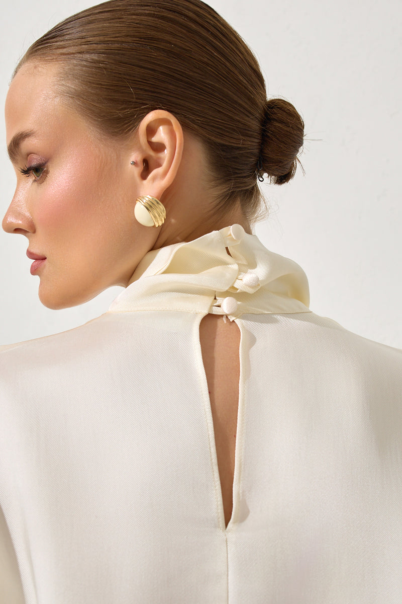 Setre V-Neck And Neck Detailed Relaxed Cut Blouse Cream