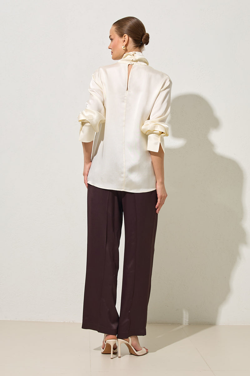 Setre V-Neck And Neck Detailed Relaxed Cut Blouse Cream