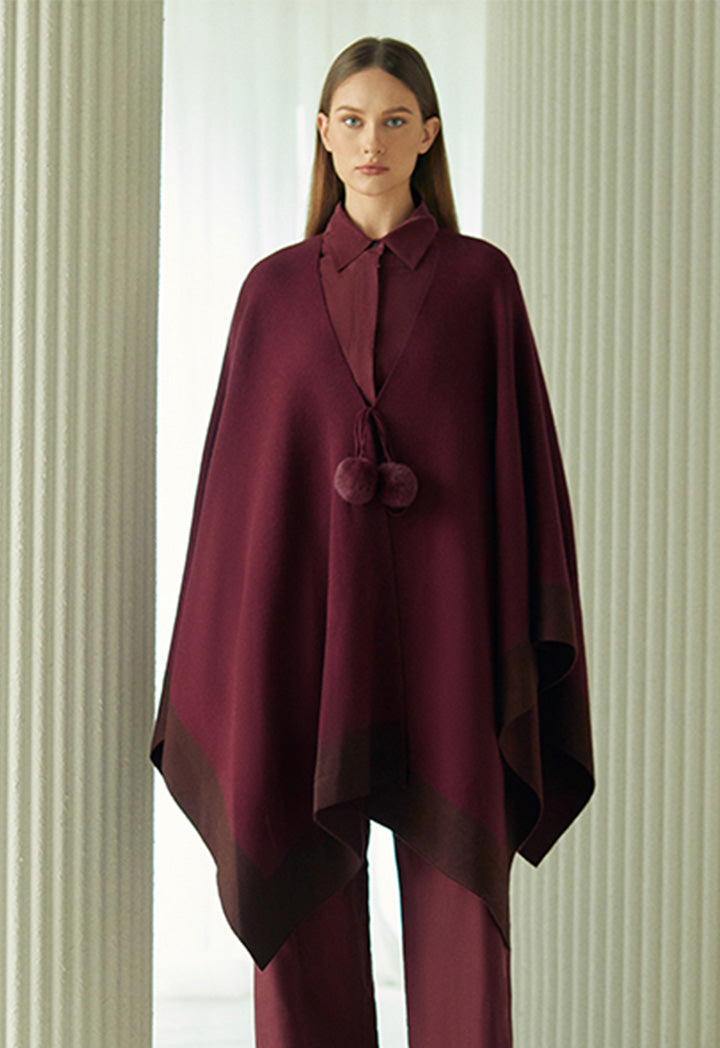 Choice Two Toned Asymmetrical Poncho Burgundy