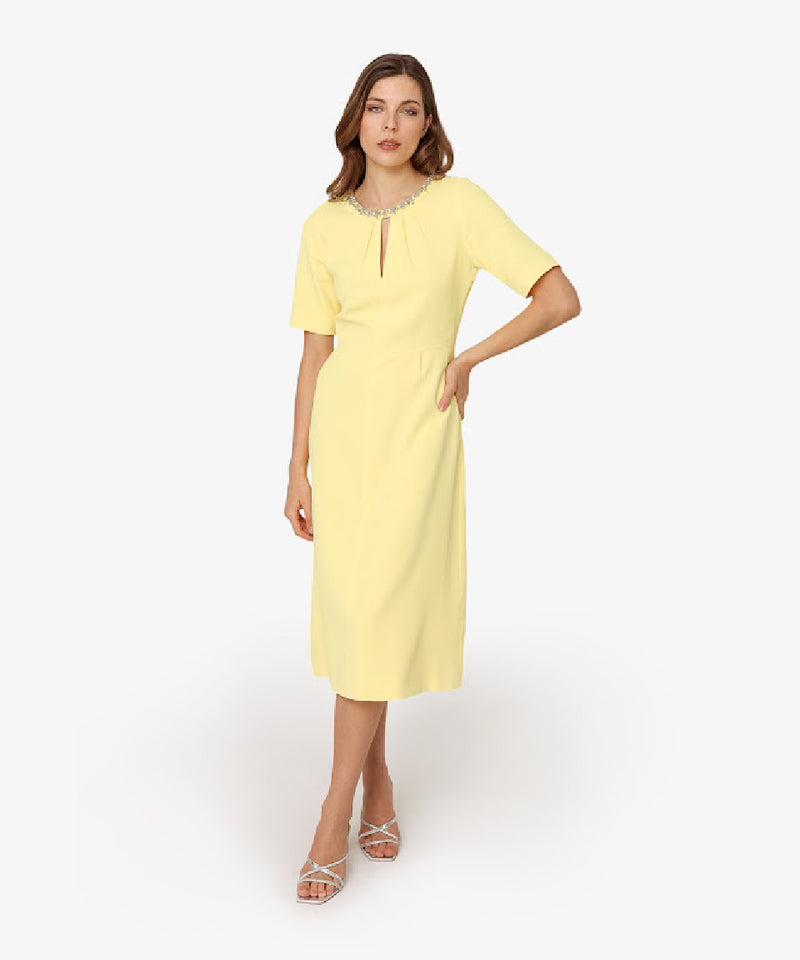 Machka Jewel Neck Midi Dress Yellow