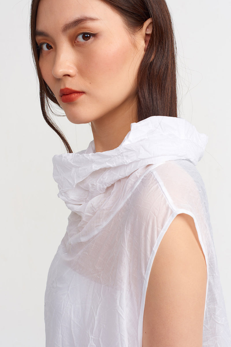 Nu Solid High Neck Blouse Off White