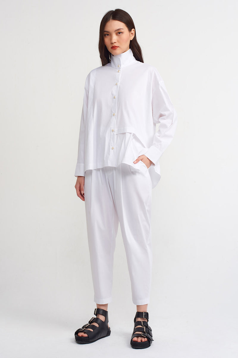 Nu Asymmetrical Hem Solid Shirt Off White
