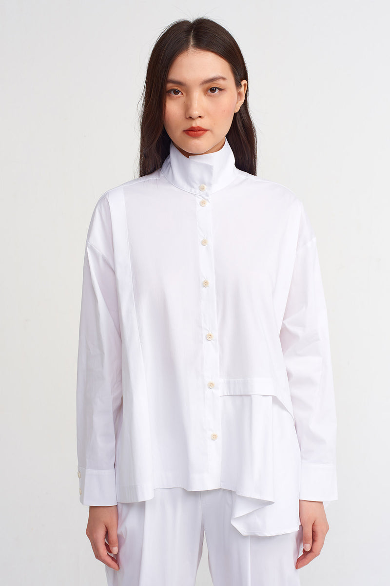 Nu Asymmetrical Hem Solid Shirt Off White