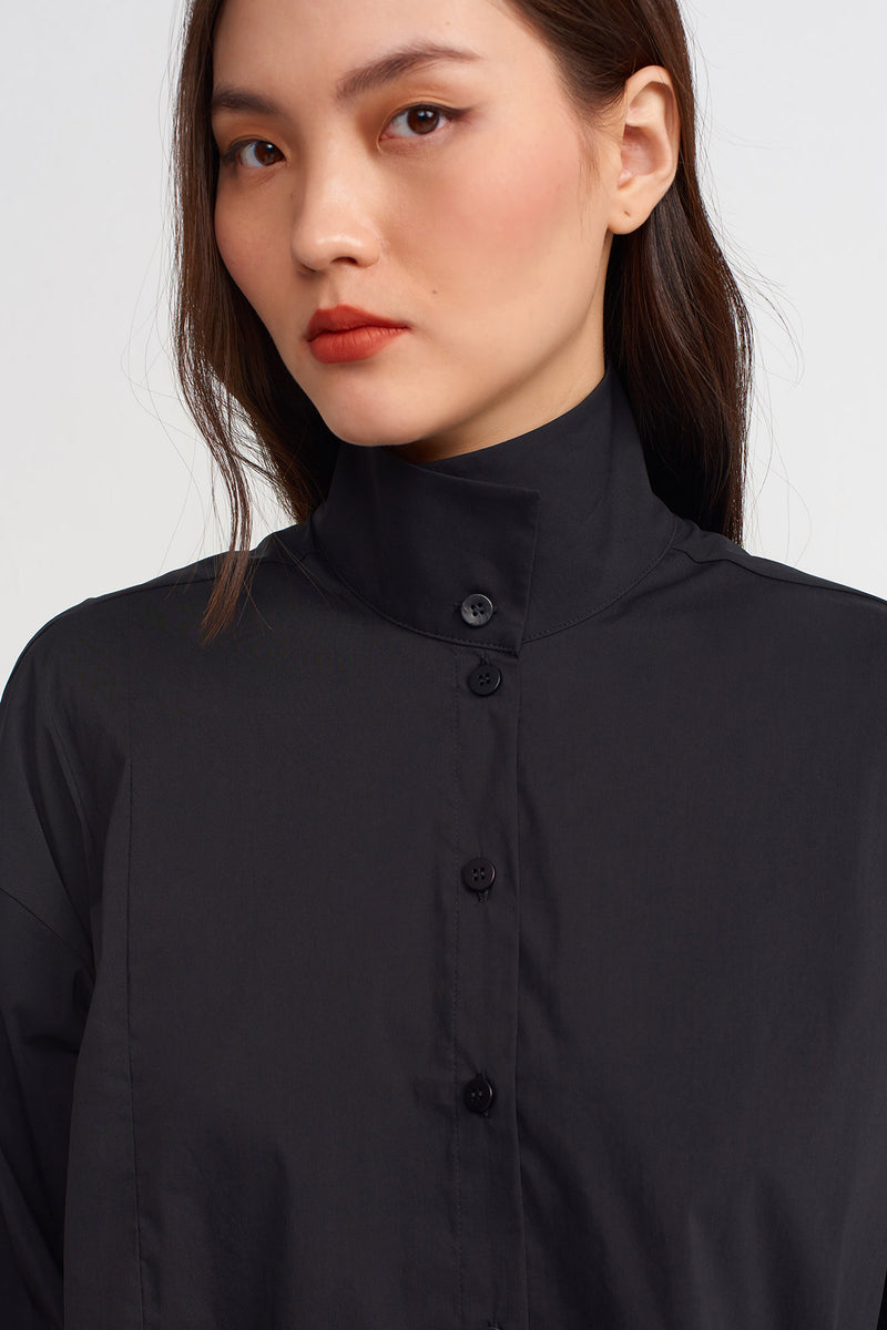 Nu Asymmetrical Hem Solid Shirt Black