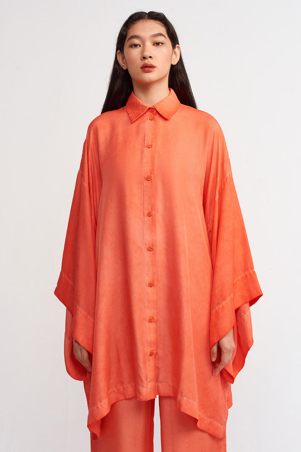Nu Wide Sleeve Loose Silk Shirt Orange