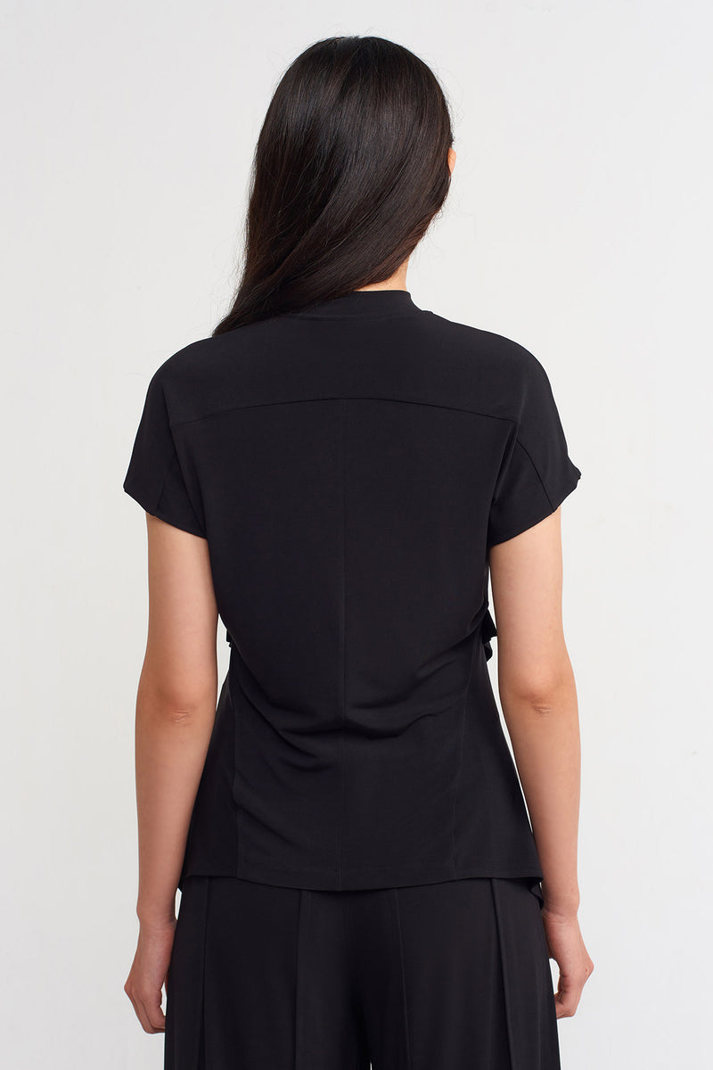 Nu Solid Asymmetrical Blouse Black