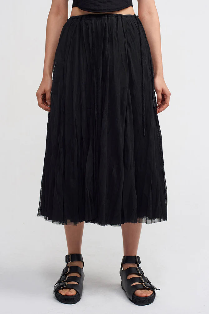 Nu Tulle Overlay Pleated Skirt Black