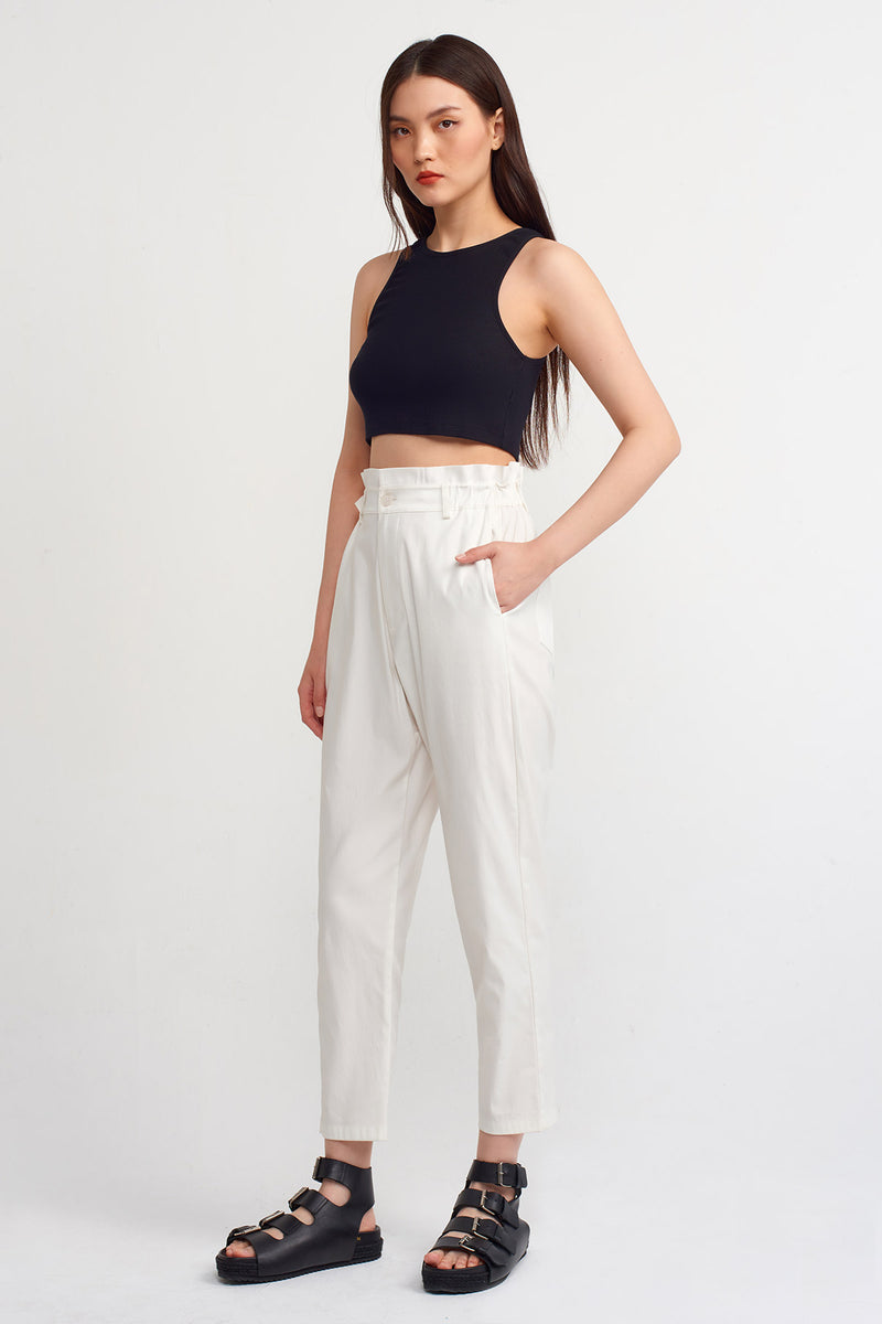 Nu Solid Elasticated Waist Trousers Off White