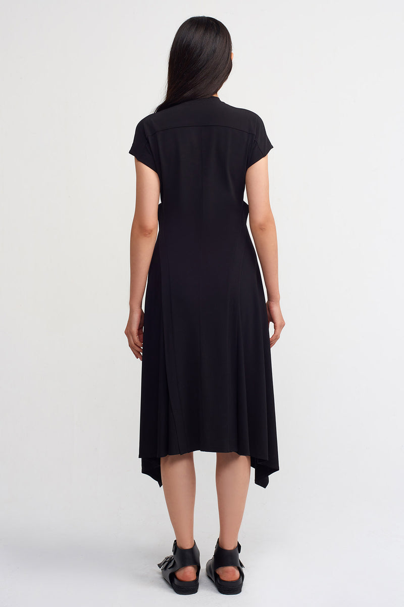 Nu Solid Asymmetrical Midi Dress Black