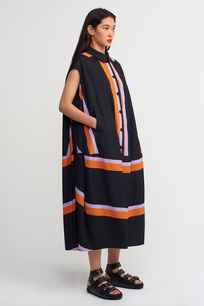 Nu Multi-Colored Striped Shirt Dress Black/Orange