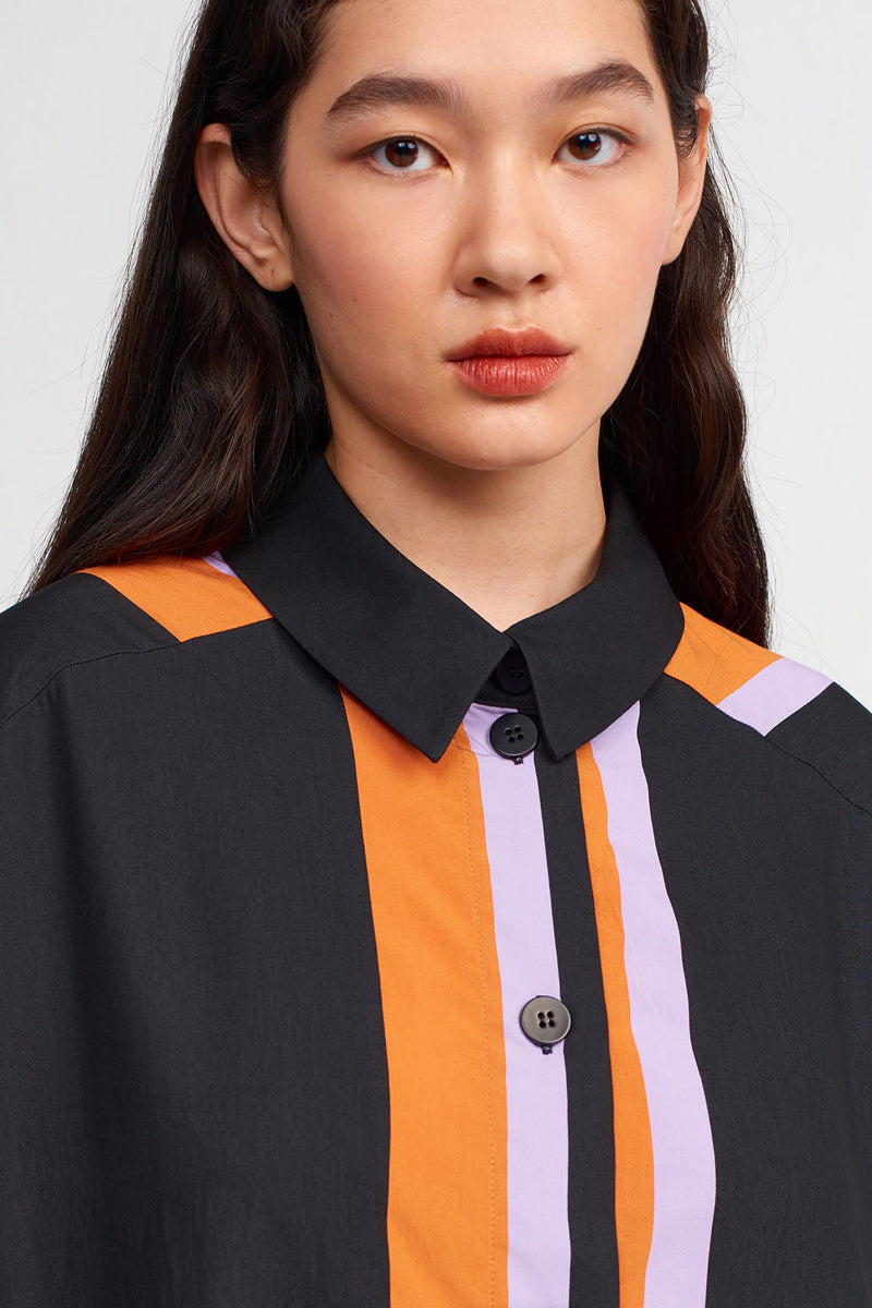 Nu Multi-Colored Striped Shirt Dress Black/Orange