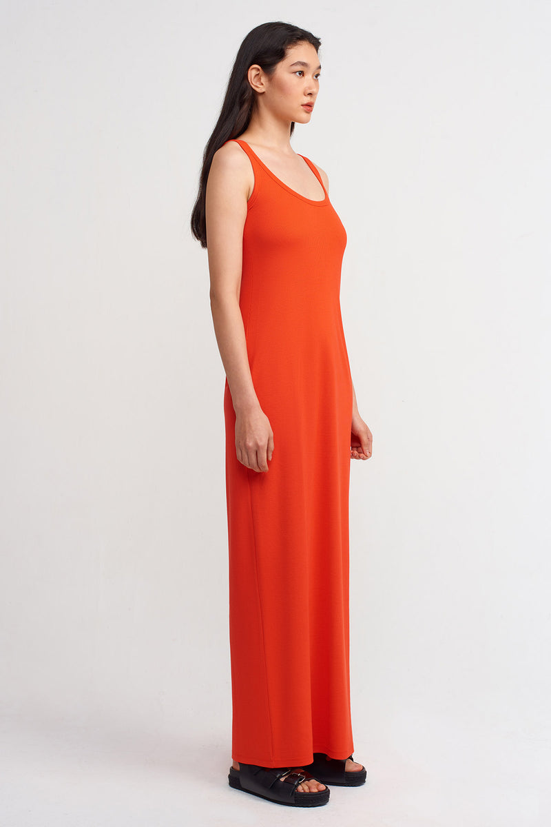 Nu Solid Knitted Maxi Dress Orange