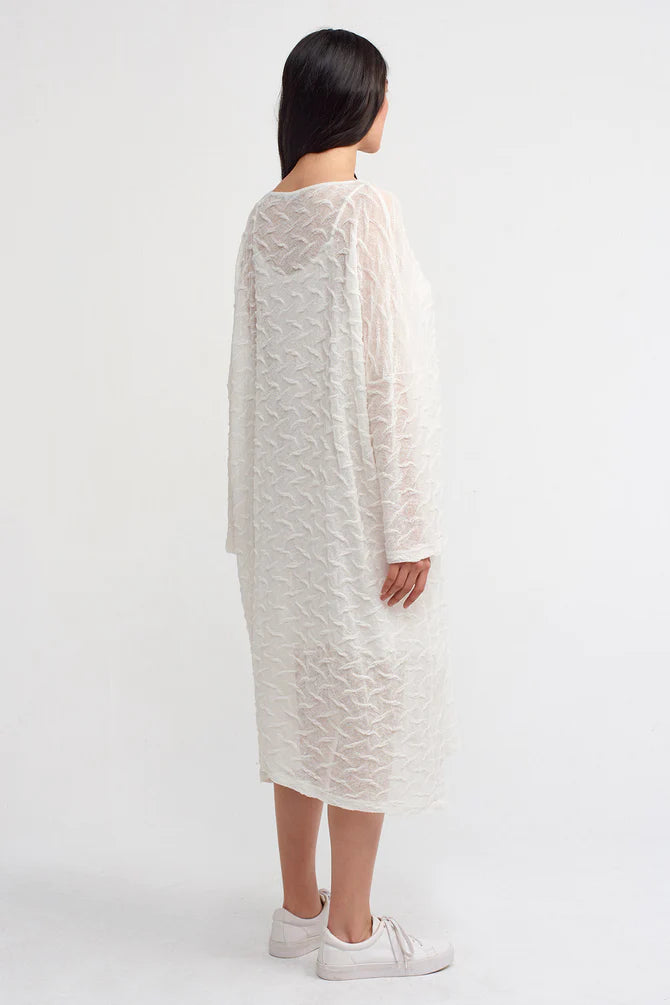 Nu Solid Textured Midi Dress Off White