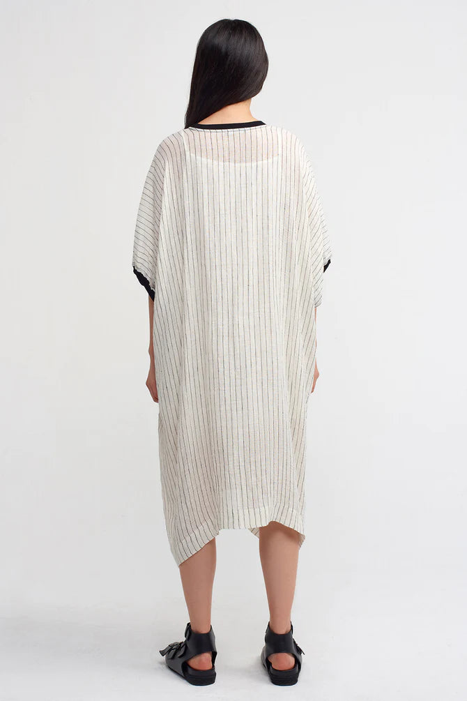 Nu Striped With Ribbed Detail Dress Natural/Black